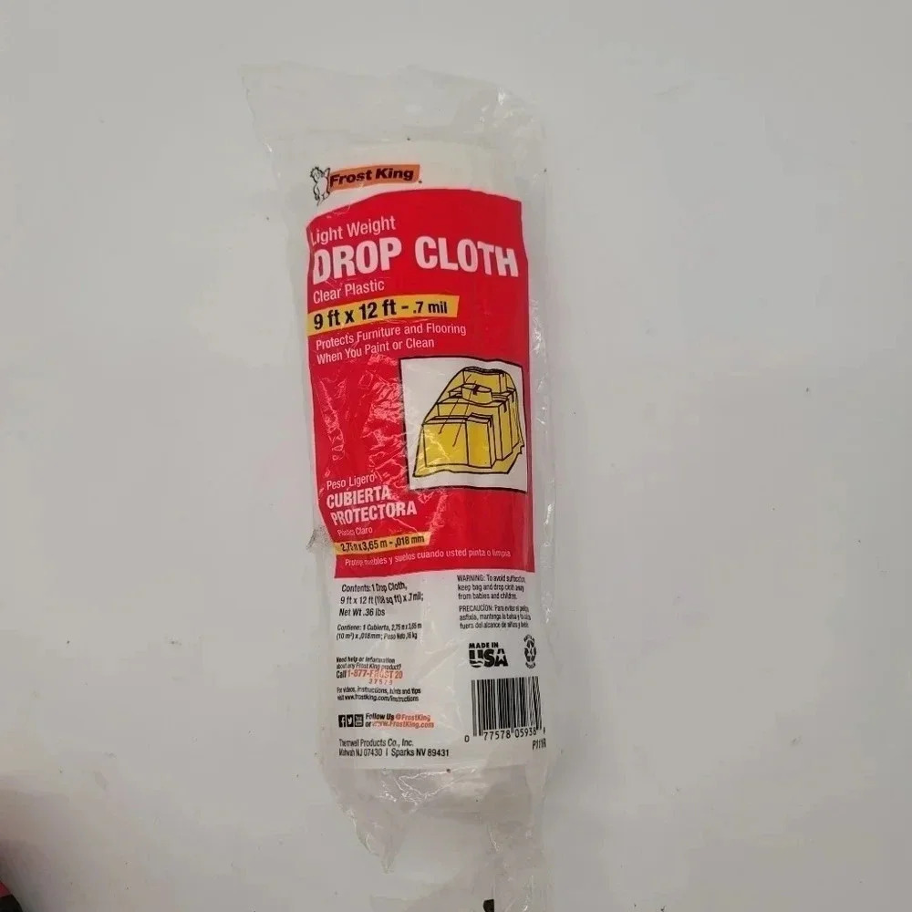 New Frost King Light Weight Drop Cloth Warp Clear Plastic 9ft x 12ft -.7 mil